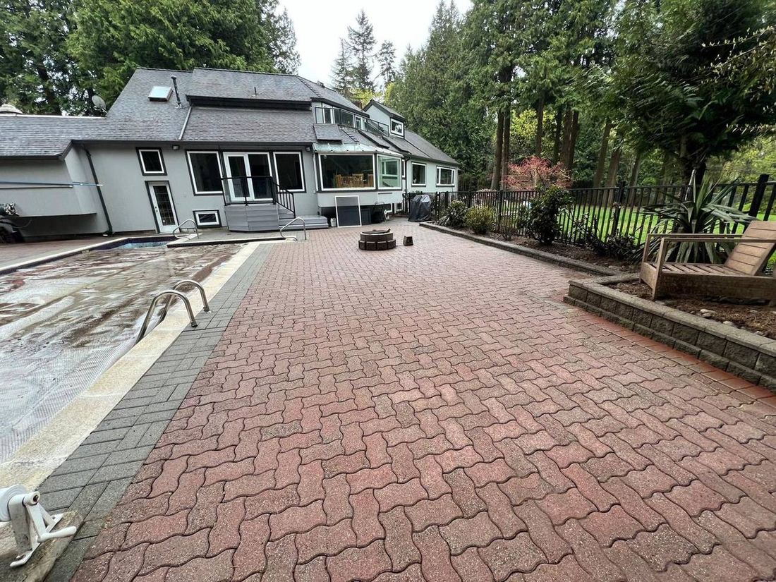 Pool deck pavers after pressure washing