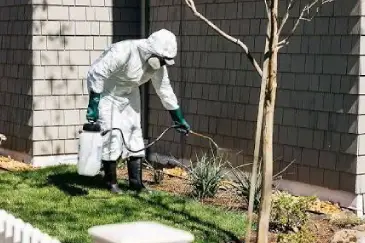 Pest control technician treating a home in Delta BC
